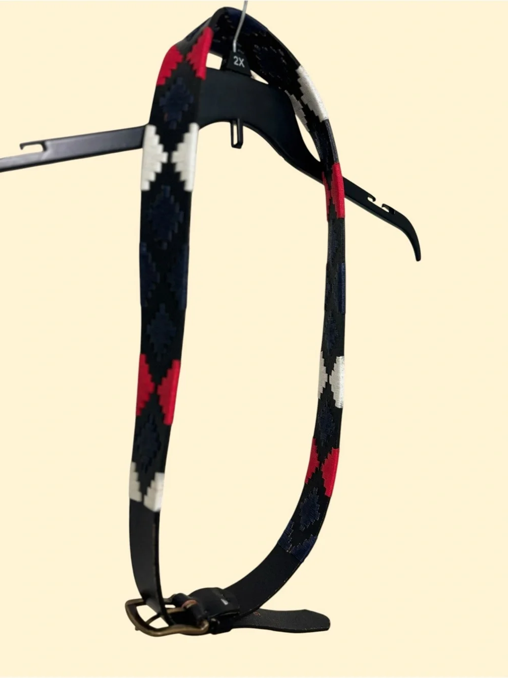 Unisex Woven Pattern Leather Belt - Black, Red & White Eu 115 Us 40-45 inches.